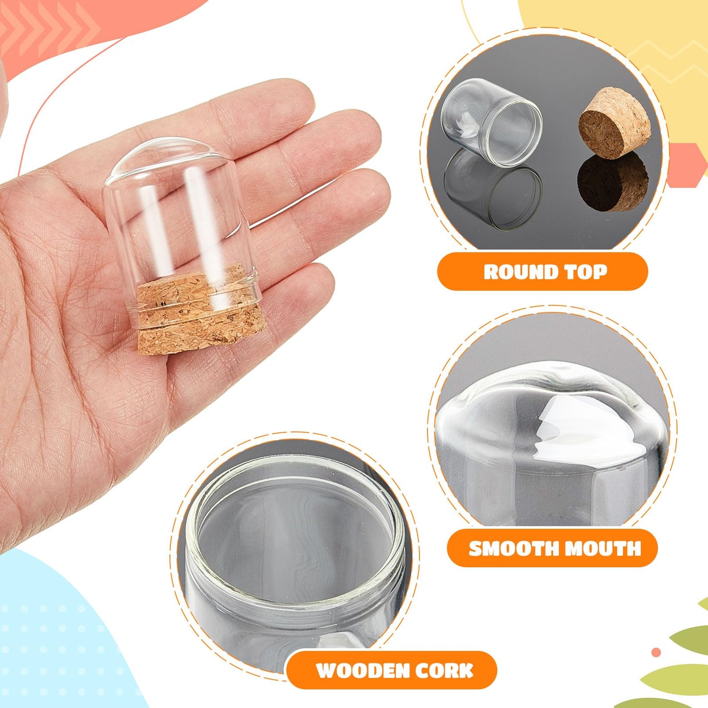 Barydat 100 Pcs Mini Cloche Glass Dome with Cork, Cloche Bell Jar Mini Glass Bottles with Base, Decorative Jars Display Case for Specimen Flower Storage Crafts Arts Party Favor Decor (15 ml)