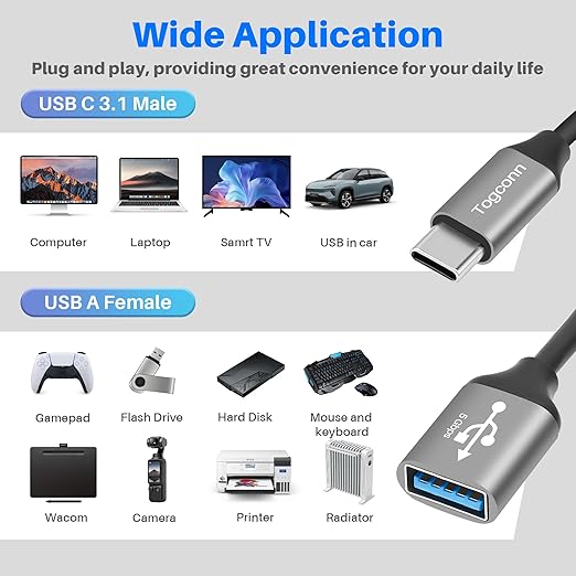 USB C 3.1 Splitter 1-in-4 Out Y-Adapter Cable 2 Feet, 5Gbps USB Type-C 3.1 Male to 4 Four USB-A 3.0 5Gbps Female Multi-Port Extender Connector Hub, Data Charger Power Splitter for iPhone 17/16 Series