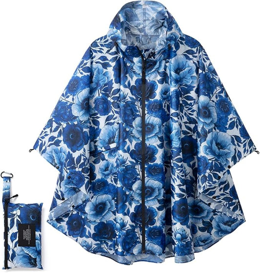 Fashion Hooded Rain Poncho Waterproof Raincoat Jacket with pocket for Women/Men/Adult