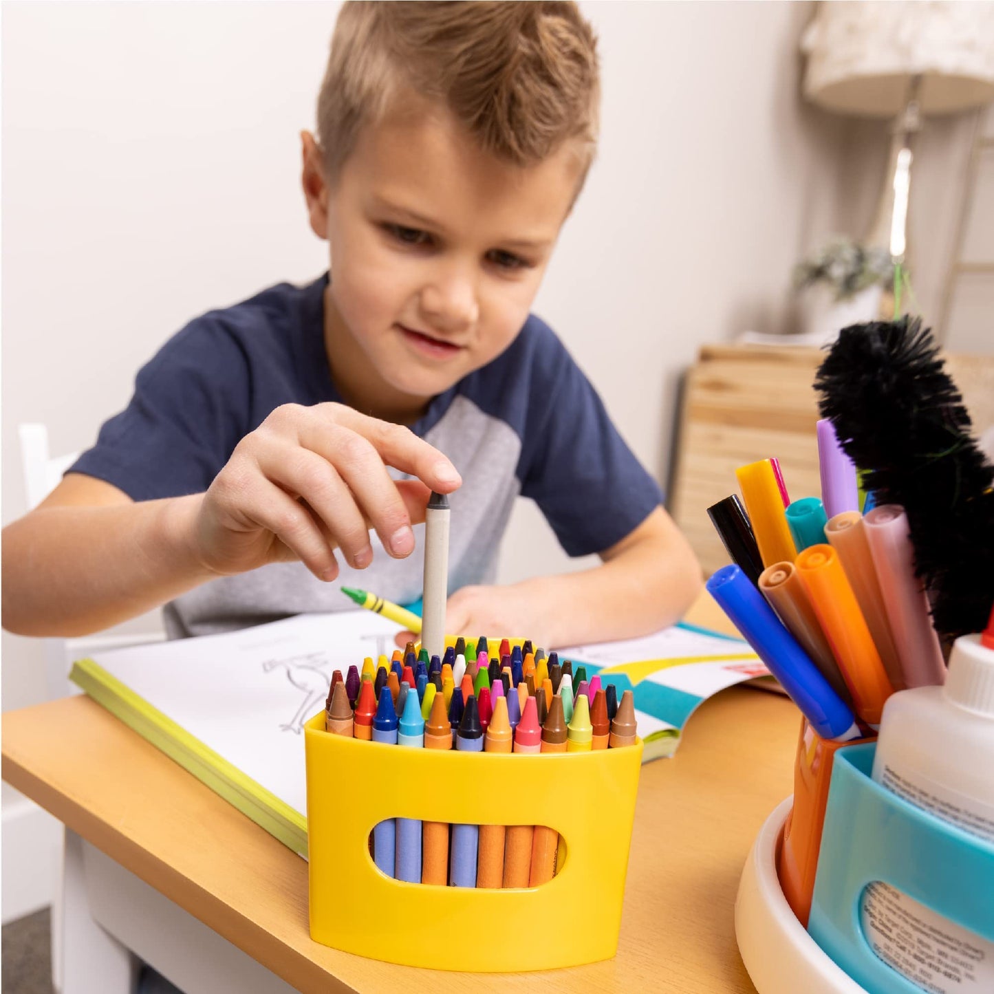 Hapinest Rotating Art Supply Organizer - Crayon, Marker & Pencil Storage Solution for School Teachers & Classroom Crafts - Rotating Desk Organizer Caddy