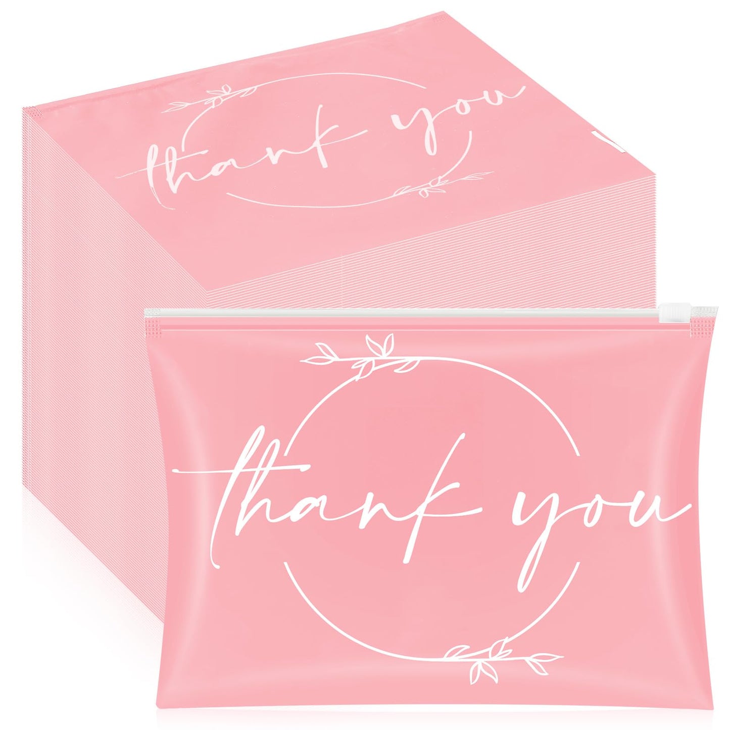 Ireer 100 Pcs Thank You Gift Makeup Bags EVA Clear Cosmetic Bag with Zipper Mini Makeup Thank You Toiletry Cosmetics Bulk Gifts for Women Birthday Daughter Sister(Pink, White)