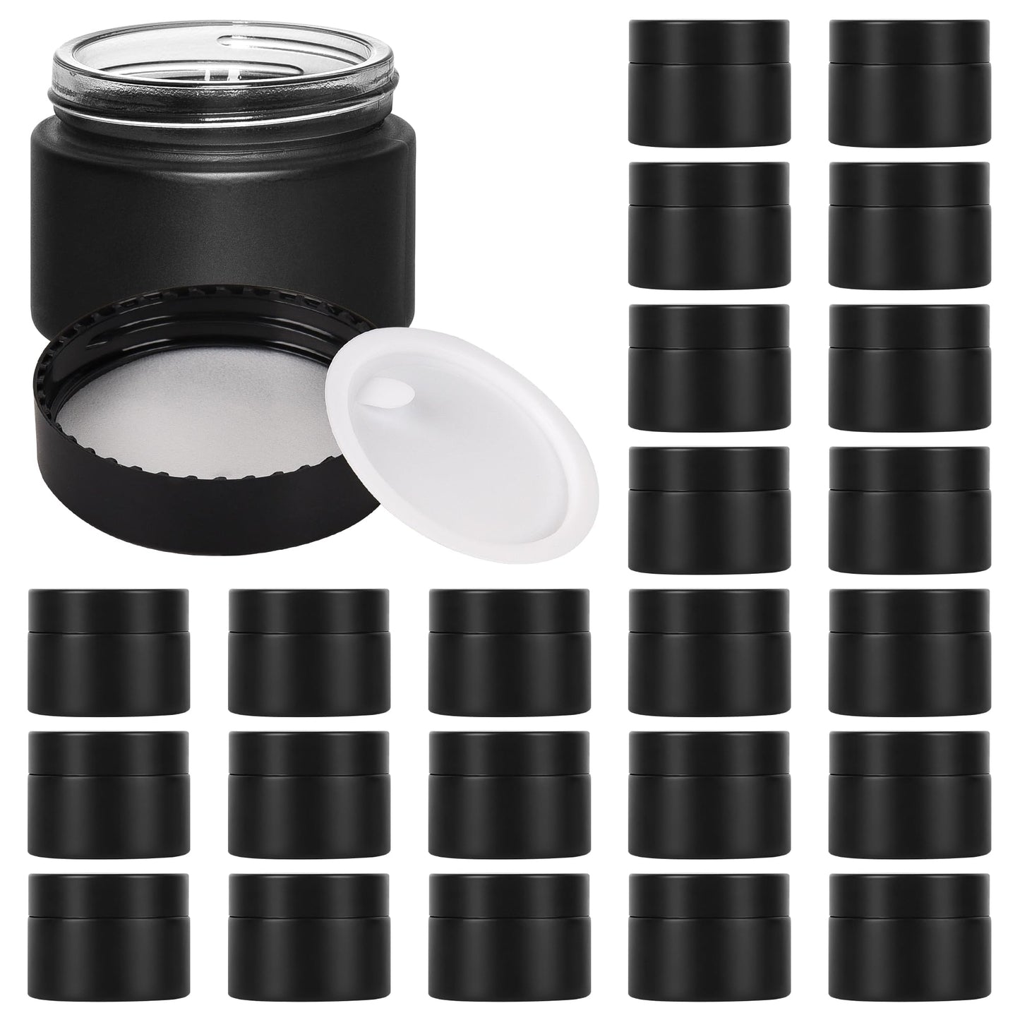 BILLIONSTARS 50g Black Frosted Glass Cream Jars with Black Lid - Airtight Cosmetic Containers for Face Cream, Body Lotion, DIY Skincare Packaging, BPA-Free (Set of 24) (Black Frosted, 1.7oz)
