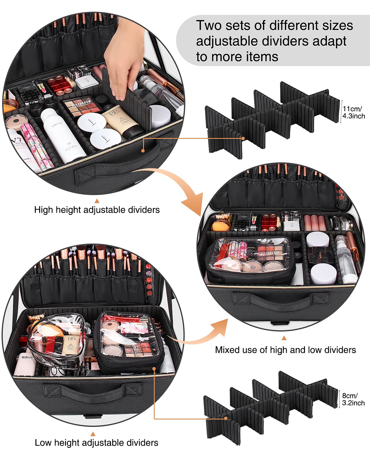 Relavel Extra Large Makeup Case Travel Makeup Bag Professional Leather Artist Bag Portable Cosmetic Brush Holder Organizer Nail Organizer Box with Adjustable Dividers