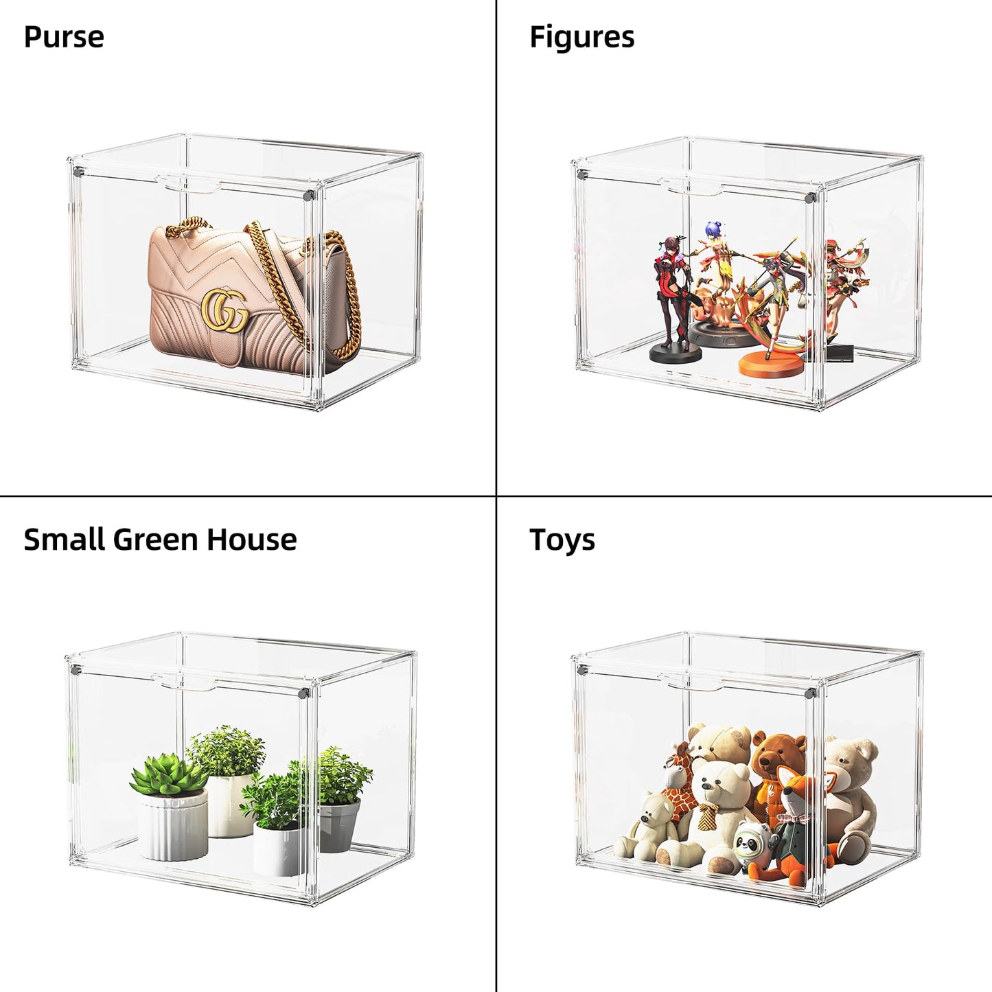 HOYOJA Clear Acrylic Display Case, Large Stackable Storage Bins Magnetic Attraction Lids, 1 Pack Acrylic Box Showcase for Collectibles, Figures, Cosmetic, Purse, Handbag, Wallet, 10.7x8.6x14.2 inch
