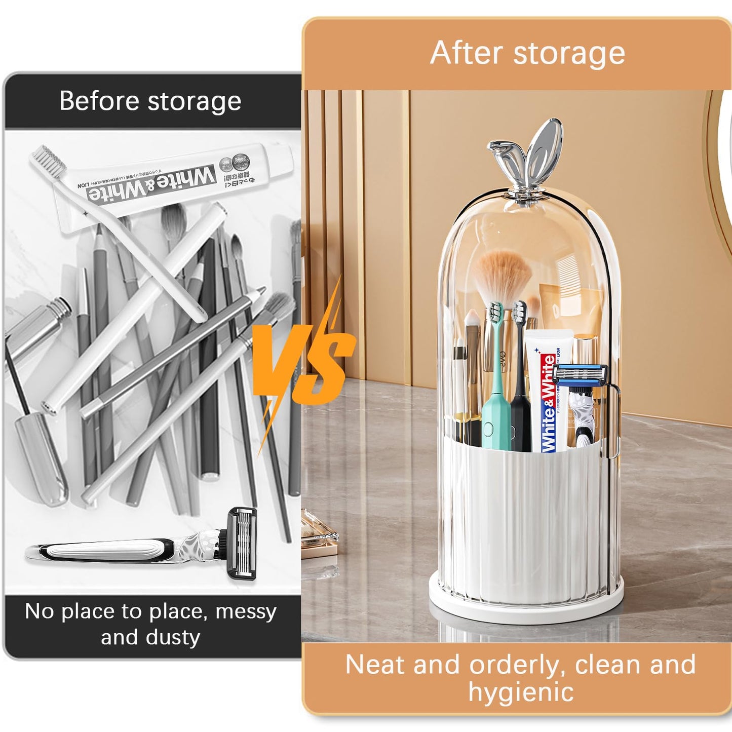 Wekity Toothbrush Holder with Sliding Lid, Toothbrush Holders for Bathrooms,360° Rotating Makeup Brush Storage Rack - Waterproof and Dustproof, Toothbrush Toothpaste Holder Beauty Brush (Pink)