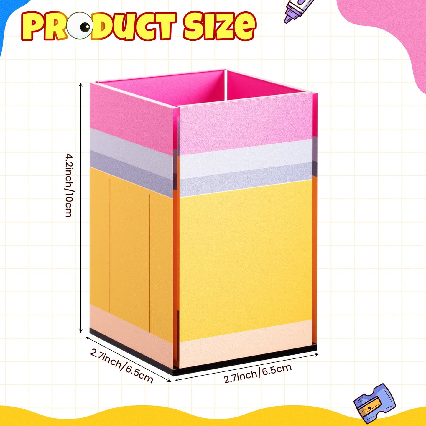 Weysat 1 Pcs Acrylic Pencil Shaped Pen Holder Cup for Desk Acrylic Desk Accessories Stationery Make up Brush Storage Organizer Back to School Gift for Teacher Classroom School Office Storage