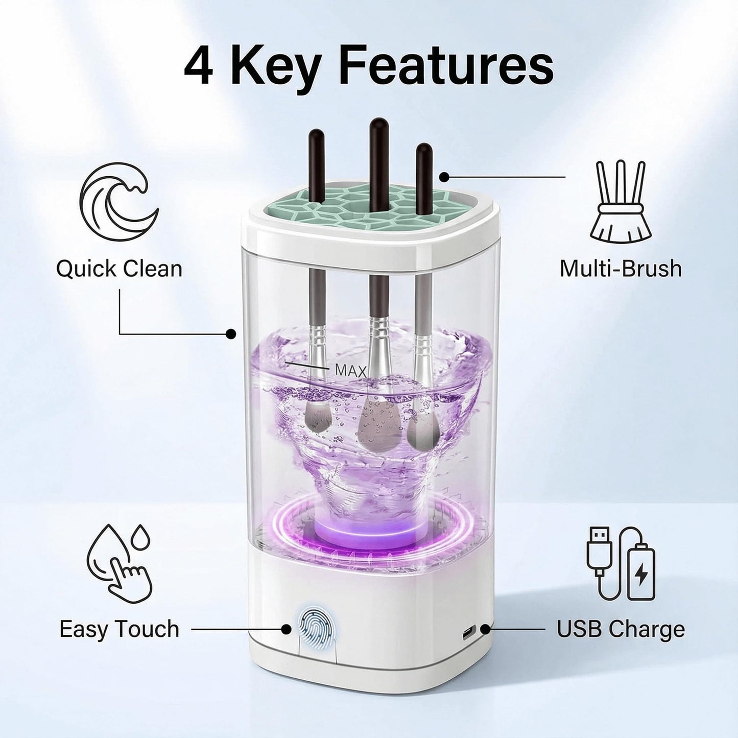 Electric Makeup Brush Cleaner; Automatic Brush Washer with Built-in Stand; Portable USB-Powered with Cable; Deep Cleaning for Cosmetic Brushes; Beauty Gift for Women