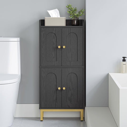 Hzuaneri Bathroom Cabinet, Small Storage Cabinet with 4 Doors, Bathroom Organizers and Storage Cabinets with Adjustable Feet. Cabinets Freestanding for Living Room, Kitchen, 7.1"D x 14.6"W x 32.7"H