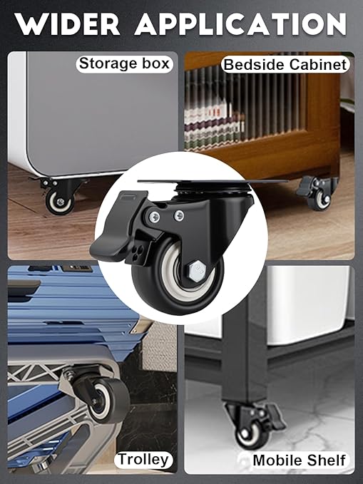 2 Inch Caster Wheels Set of 32 Heavy Duty Casters,with Brake,No Noise Locking Polyurethane (PU) Wheels, for Furniture and Workbench Load 800lbs
