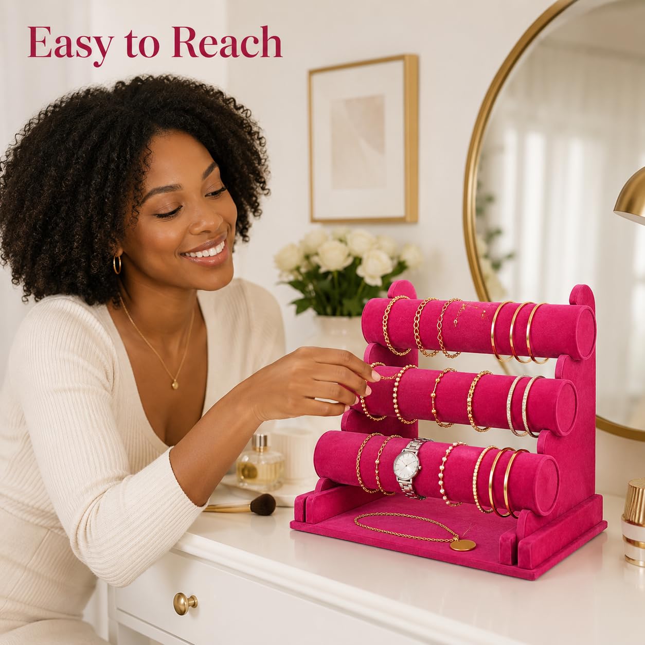 ChezMax Triple Tier Jewery Display Removable Bracelet Holder Jewelry Stand Necklace Stand Jewelry Towers and Watch Holder for Home Organization