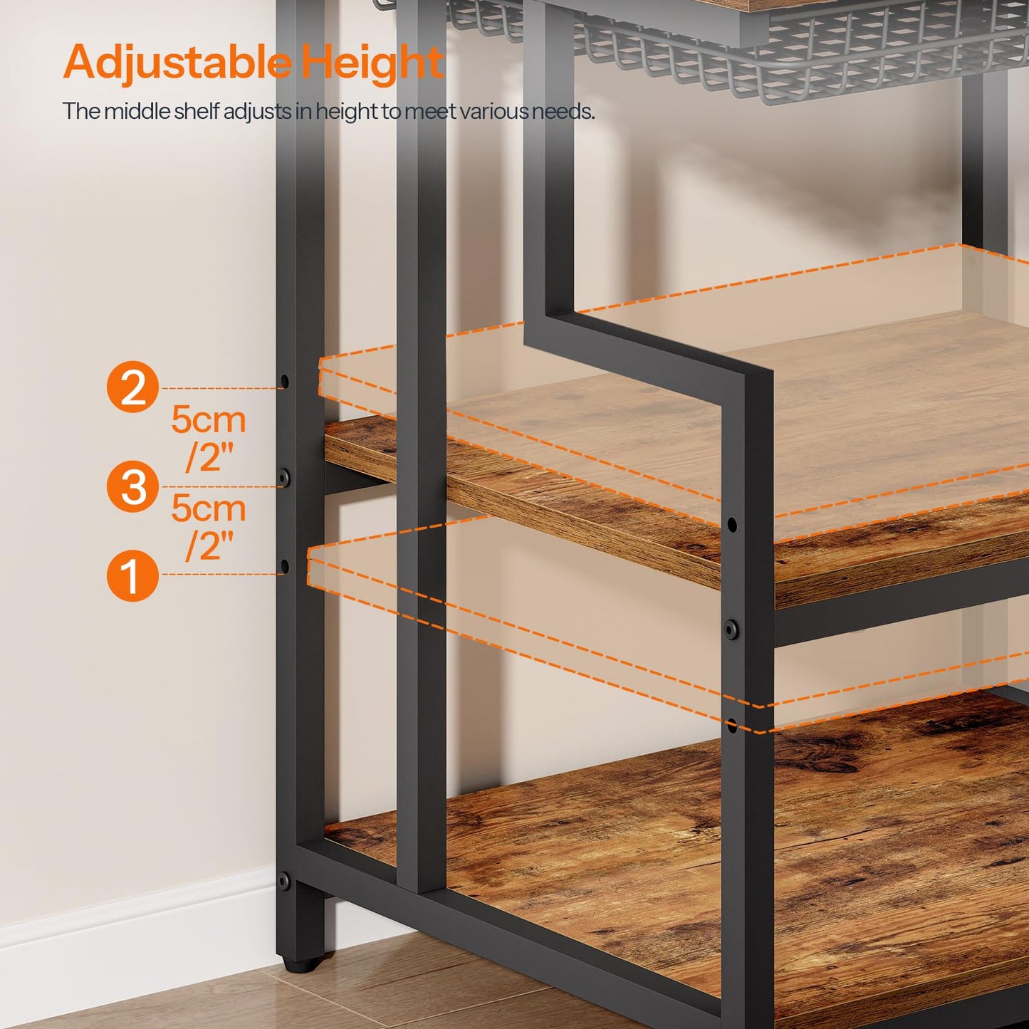 HOOBRO 23.6'' x 19.7'' Extra Large Printer Stand with Drawer, Printer Table with Adjustable Shelf, 3-Tier Printer Cart with Storage, for Heat Press Scanner Fax, Rustic Brown and Black BF10PS01