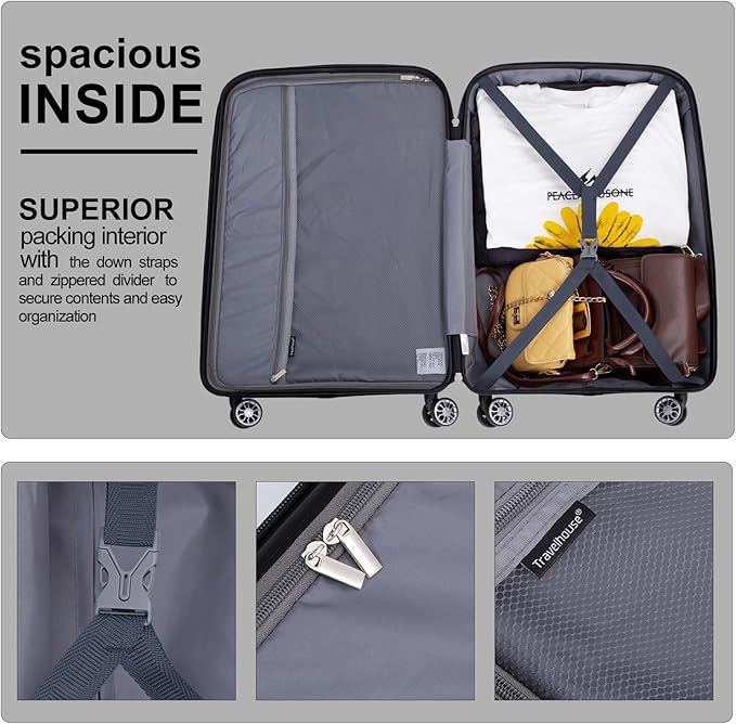 Travelhouse Luggage Sets, Expandable Hardside Suitcases 24in/28in, Carry on 20in,3 Piece Set Travel Luggages Clearance with Double Spinner Wheels TSA Lock Lightweight (Black-1206)