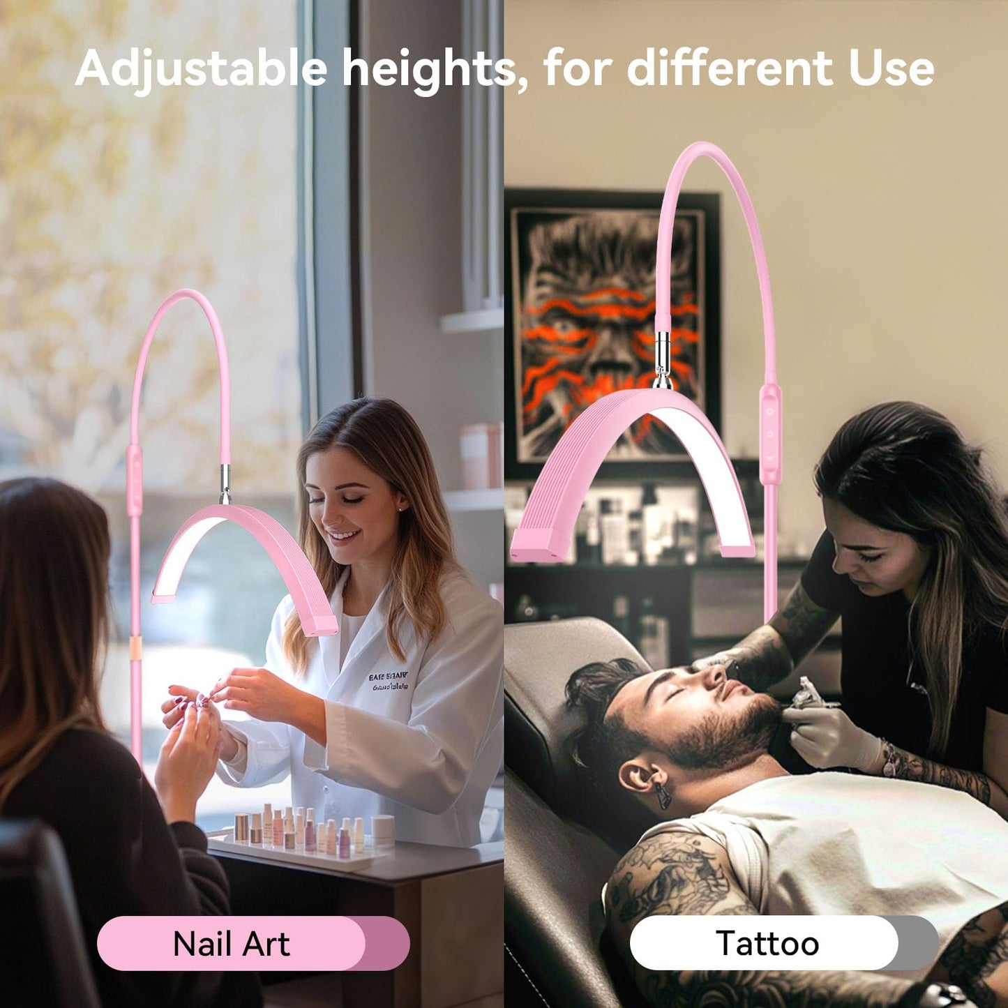 Fitlume Lash Light for Eyelash Tech, Led Floor Lamp Half Moon Light for Eyelash Extensions, Tattoo Artists, Nail Tech, Skincare, Esthetician Lights, Office, Bedroom,with Stand Tray, Pink