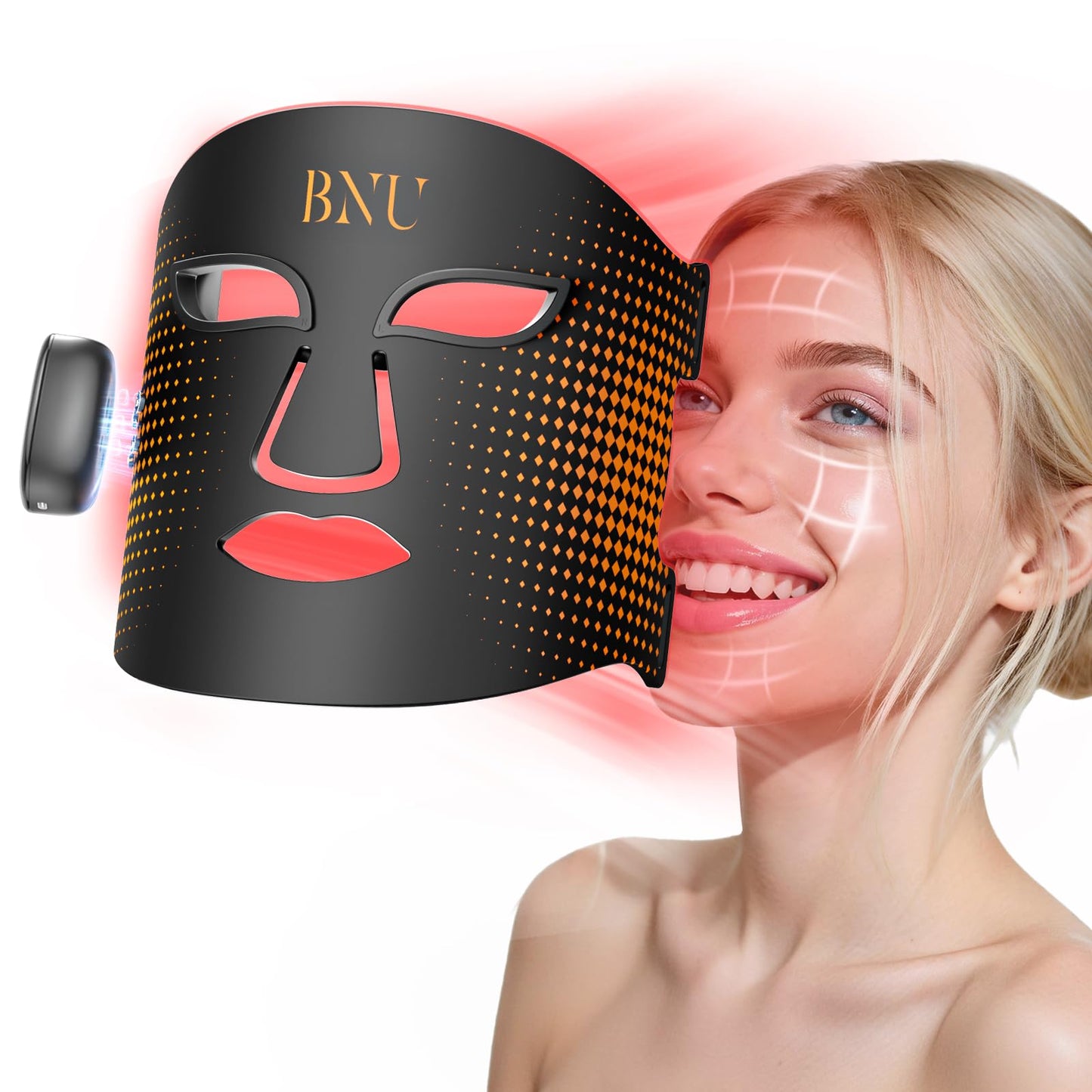 BNU Wireless Red Light Therapy for Face, 4 Modes LED Light Therapy Mask with 400 LED Beads, Dual 1000mAh Remote Control, 850NM Infrared Red Light Therapy for Anti-Aging at Home & Travel