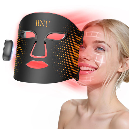 BNU Wireless Red Light Therapy for Face, 4 Modes LED Light Therapy Mask with 400 LED Beads, Dual 1000mAh Remote Control, 850NM Infrared Red Light Therapy for Anti-Aging at Home & Travel