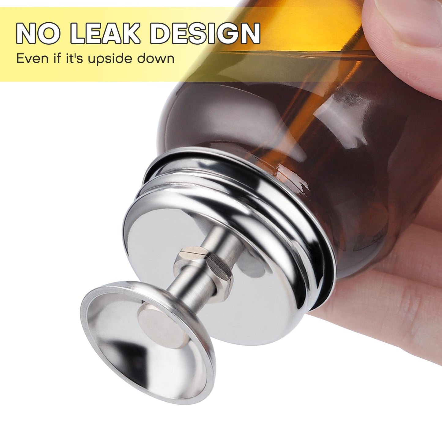 2Pcs 4Oz / 120ml Amber Glass Dispenser Bottles with Lid, Leakproof Acetone Dispenser Pump for Industry, Push Down Glass Alcohol Bottle with Copper Core, Empty Refilllable Liquid Container for PFA/LDPE
