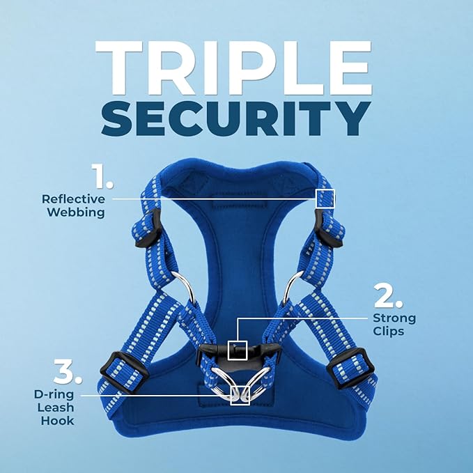 Best Pet Supplies Voyager Mesh Dog Breathable Harness Reflective Stitching, All Weather Adjustable for Walking Training, or Running - Heavy Duty & Durable, Harness Leash Set (Royal Blue), XS