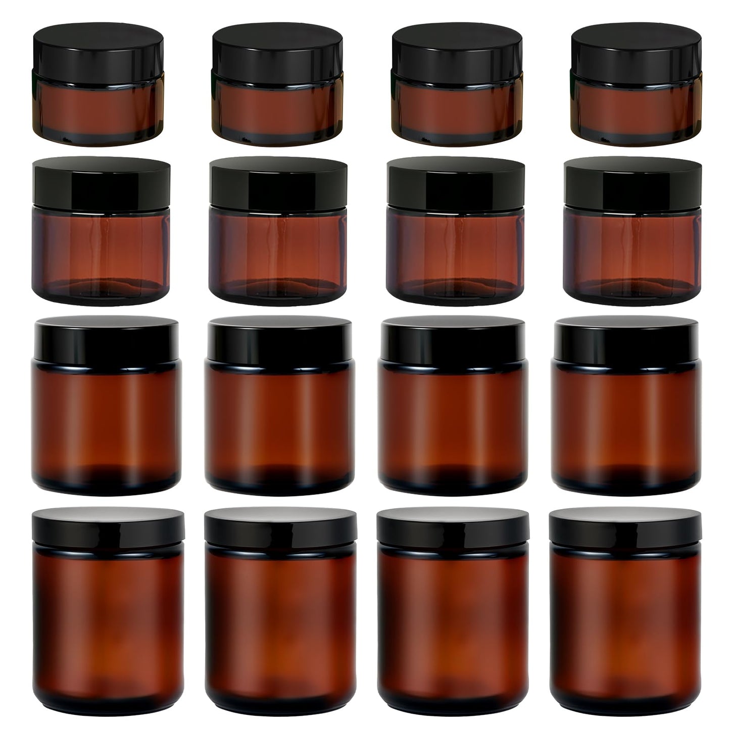 Amber Glass Jars with Lids, Hoa Kinh Total 16Pack 8oz 4oz, 2oz and 1oz Glass Jars with Lids Empty Cosmetic Containers Round Airtight Glass Jar with Inner Liners and Lid for Storing Lotions, Powders