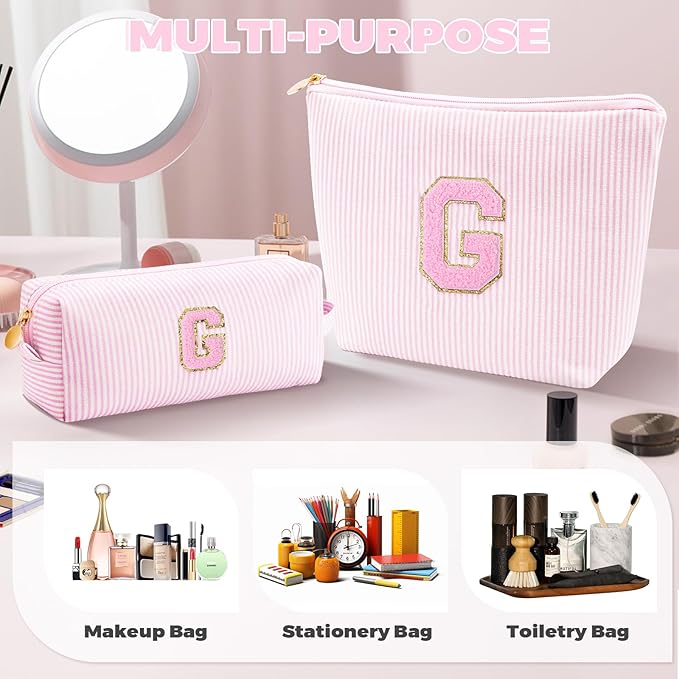 Personalized Makeup Bag for Women Girls - Fashion Cosmetic Bag Trendy Travel Toiletry Bag with Initials Letter - Teen Gifts - Pink,G
