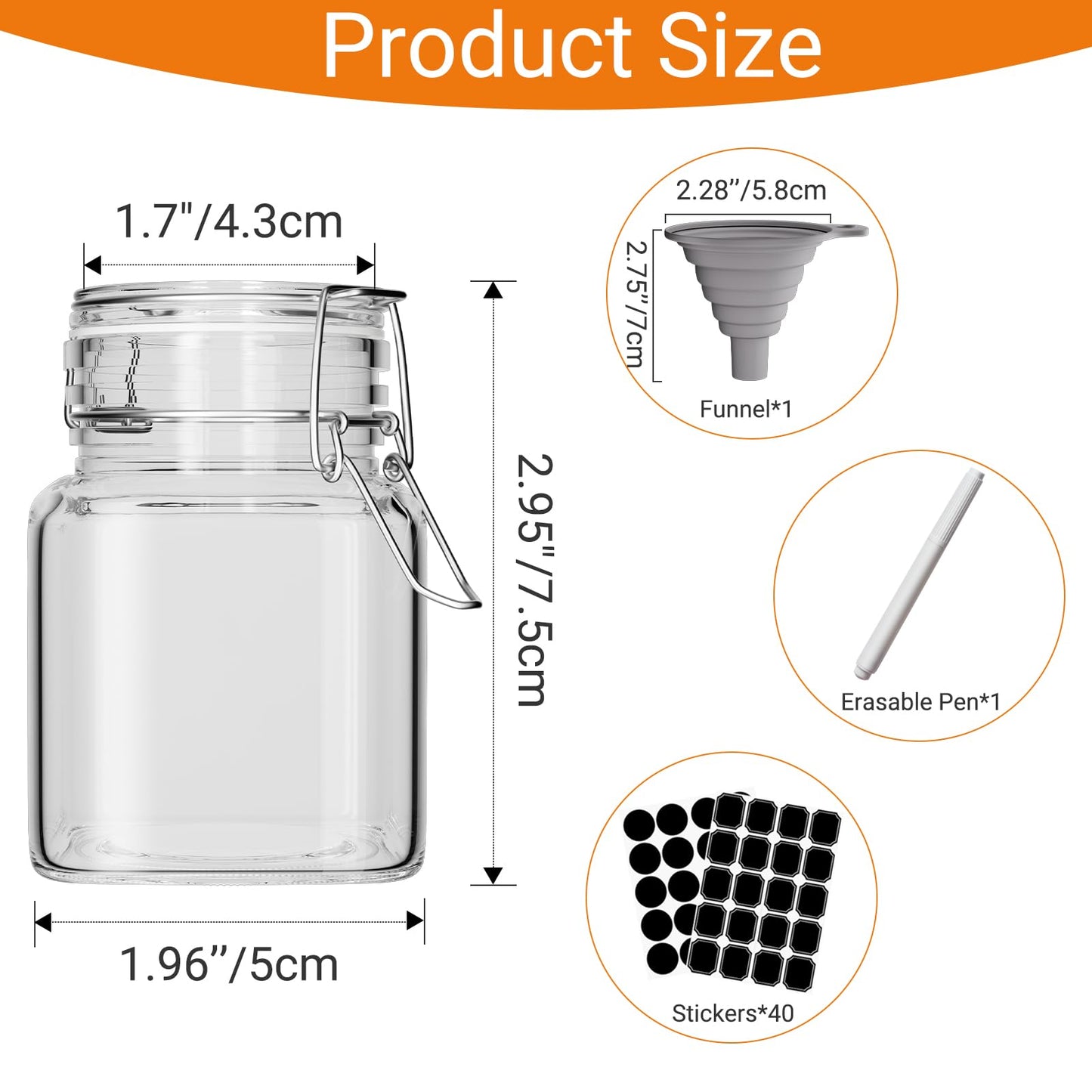 DHSBTLS 4 oz Mini Square Spice Jars, 24 Pack Glass Mason Jars with Airtight Hinged Lid, Leak Proof Storage Container for Spices, Honey, Food Bottles with Silicone Funnel and 40 Labels &Chalkboard Pen