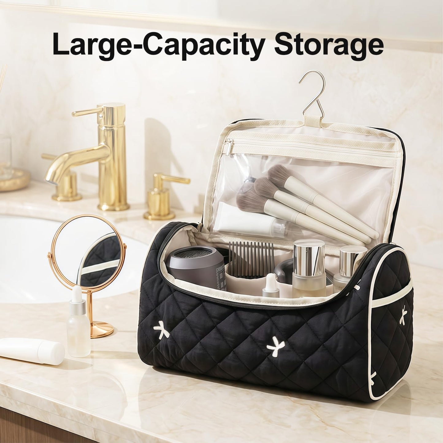 idoltimes Quilted Hair Tools Travel Bag, Cute Portable Organizer Case with Hanging Hook, Compatible with Dyson Airwrap Styler,Hair Curler Accessories