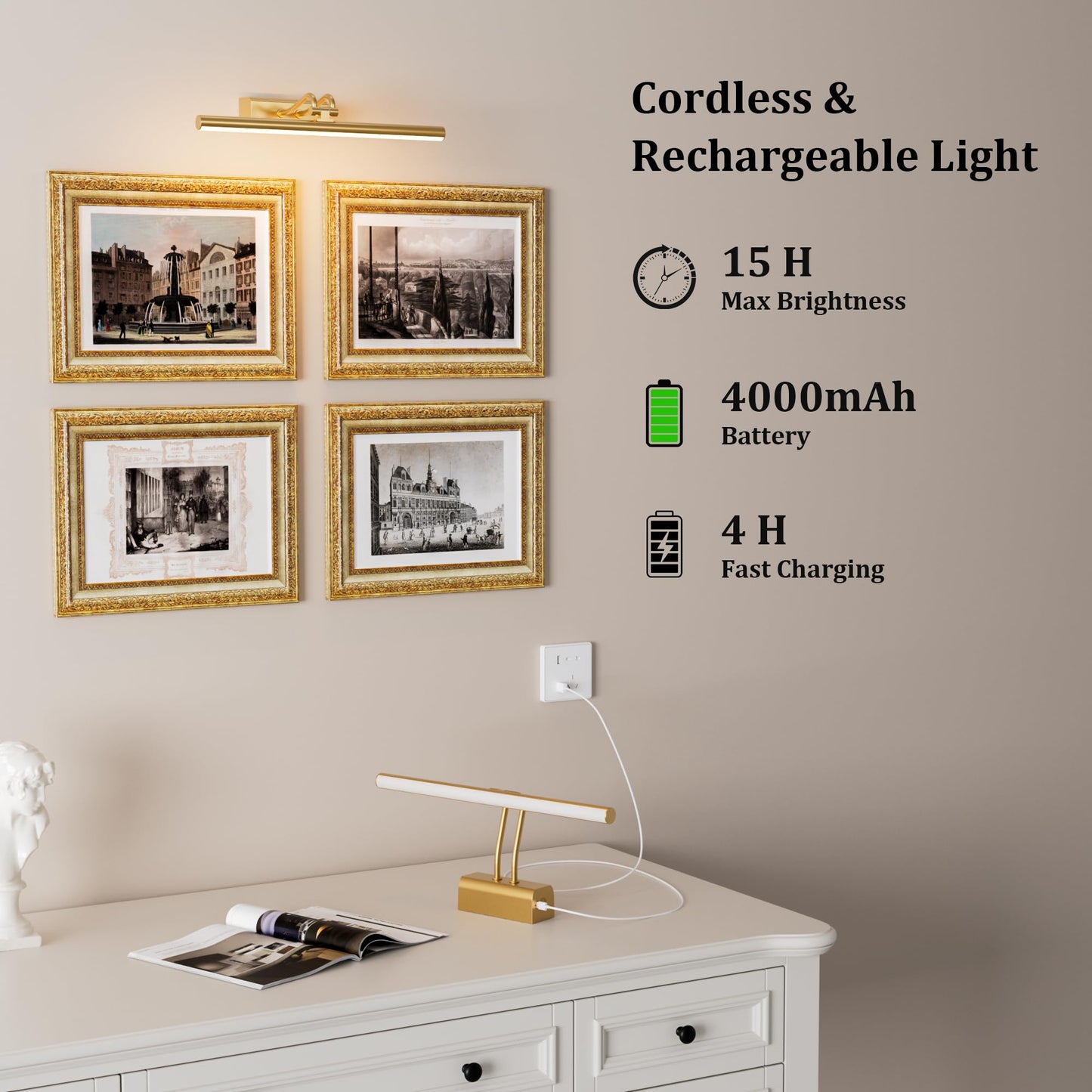 Percantis 13.8'' Battery Operated Picture Light for Wall, Remote Control