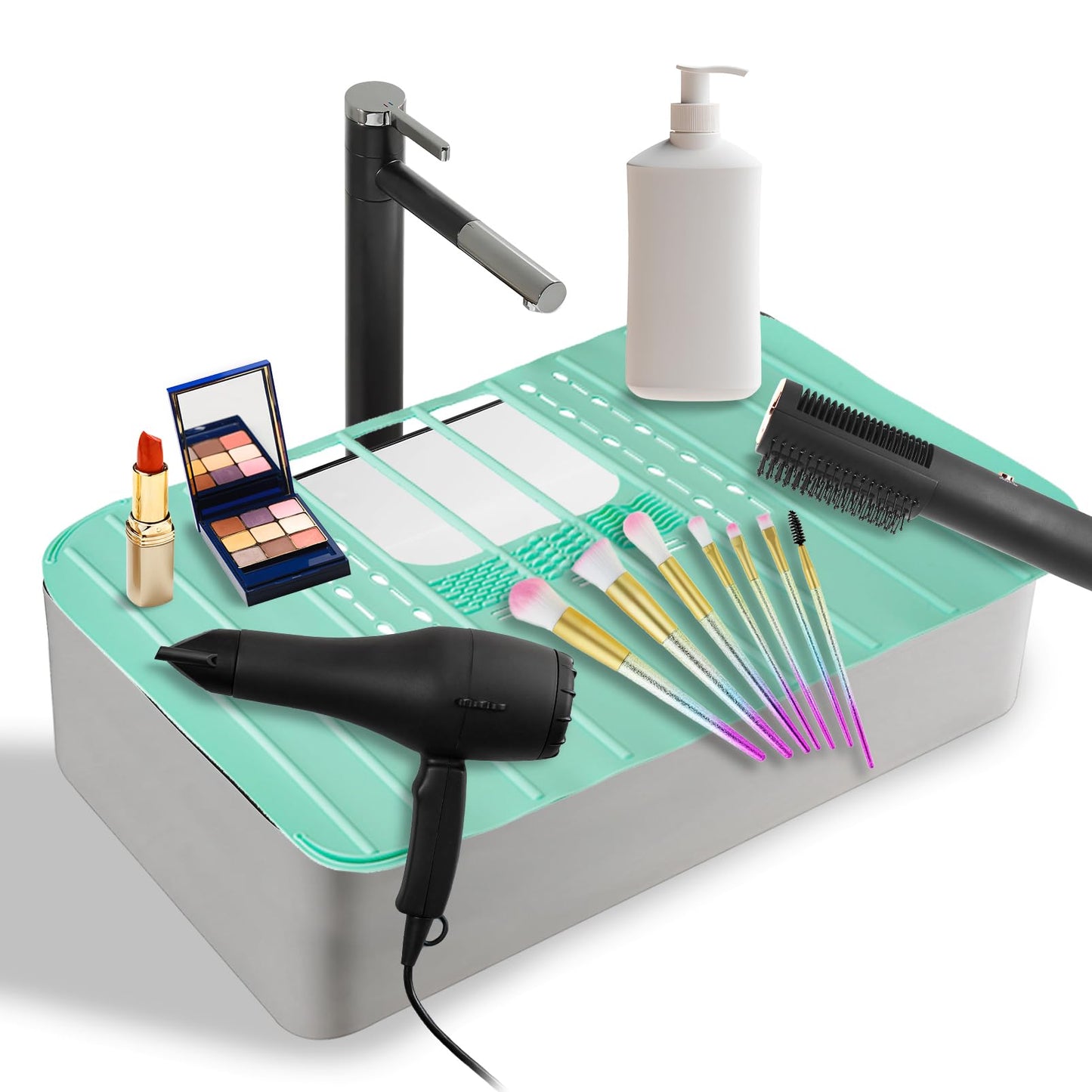 Ranphykx Sink Foldable Cover for Counter Space - Makeup Brush Cleaning Mat - Bathroom Makeup Tools Organizer Space Saver Bathroom Sink Silicone Cover