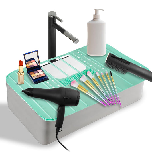 Ranphykx Sink Foldable Cover for Counter Space - Makeup Brush Cleaning Mat - Bathroom Makeup Tools Organizer Space Saver Bathroom Sink Silicone Cover