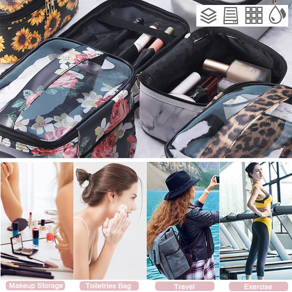 FITINI Makeup Bags Double Layer Travel Storage Cosmetic Cases Make up Organizer Toiletry Bags Water-resistant for Women Makeup Brush Bag,Gradient Green