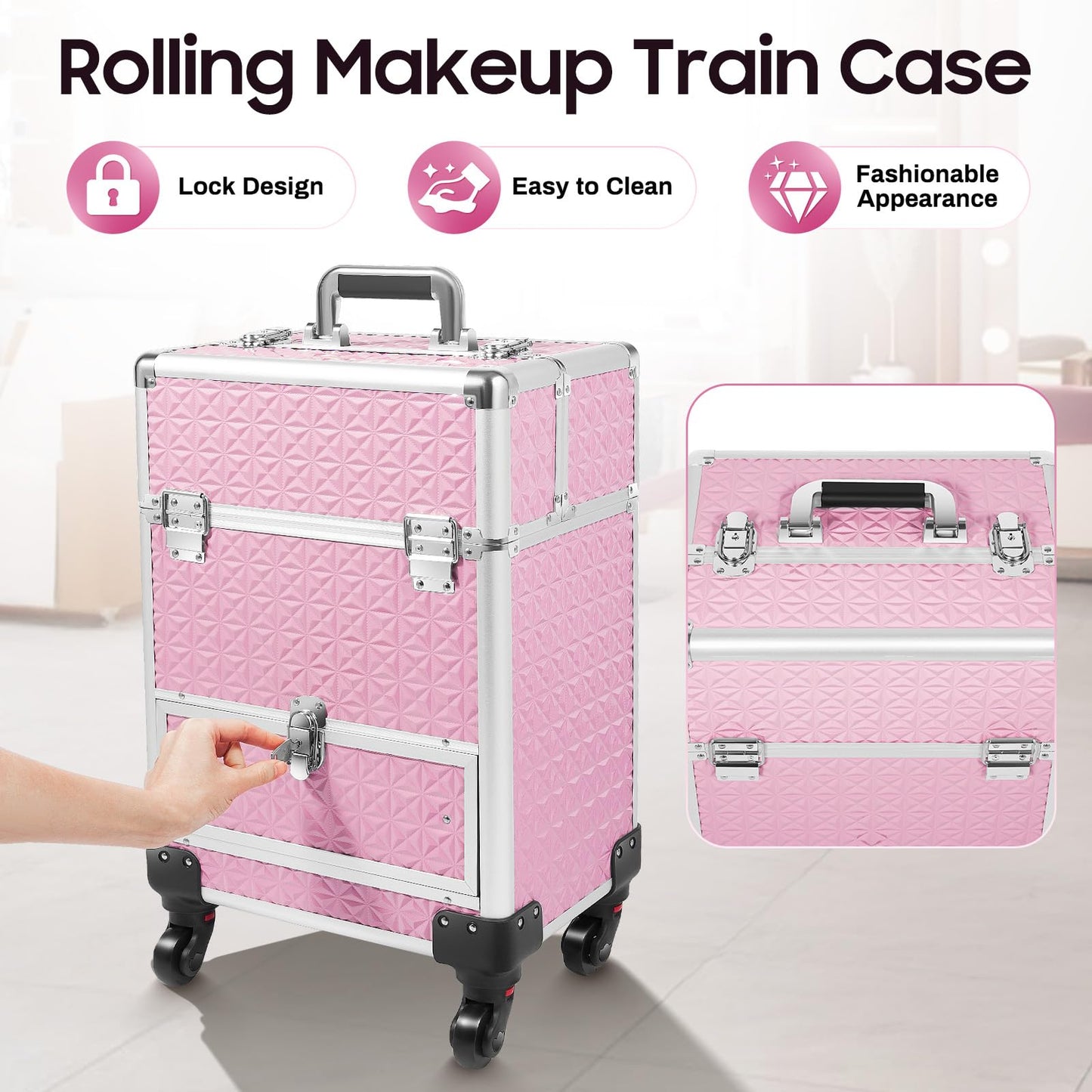 EcoTypee Professional Rolling Makeup Train Case Makeup Storage Organizer Cosmetic Trolley