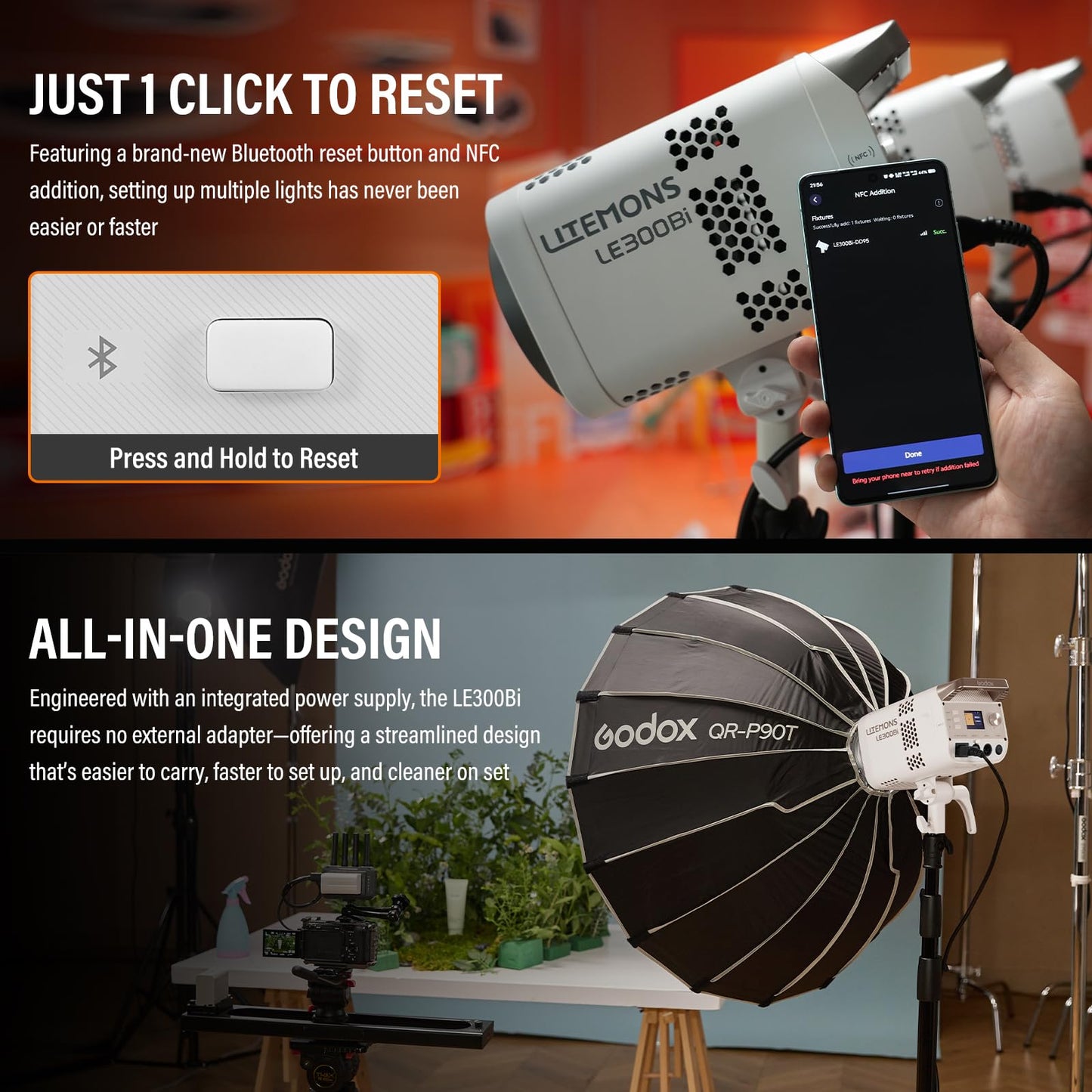 GODOX 3Pack LE300Bi Light Kit, Godox Litemons LE300Bi Video Light with Softbox Light Stand, Bowens Mount, DMX/Bluetooth APP Control, NFC Connection, 2800K~6500K, 58900Lux@1m, CRI/TLCI98, 11 Fx Effects