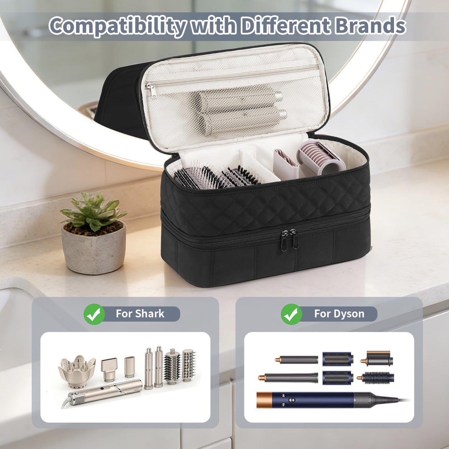 Hair Travel Carrying Case Compatible with Shark Flex Style/Dyson Airwrap, Double-Layer Hair Drying Storage Case for Shark SpeedStyle Hair Dryer & Accessories, Black