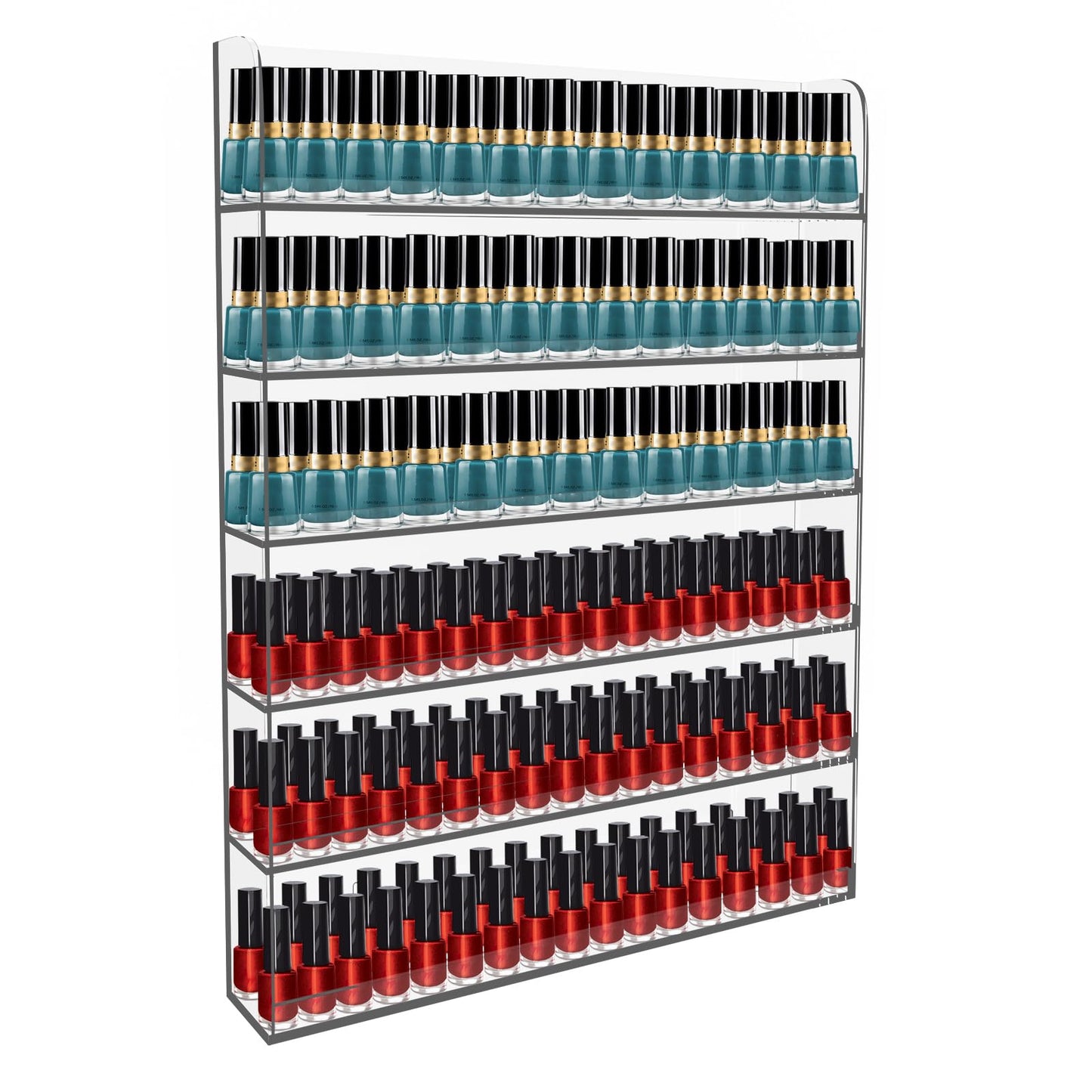 Nalwort Acrylic Nail Polish Rack 6 Tier, Clear Nail Polish Display Racks Wall Mount, Hold Up to 180 Bottles, Nail Polish Storage Organizer with 50PCS Nail Swatch Sticks