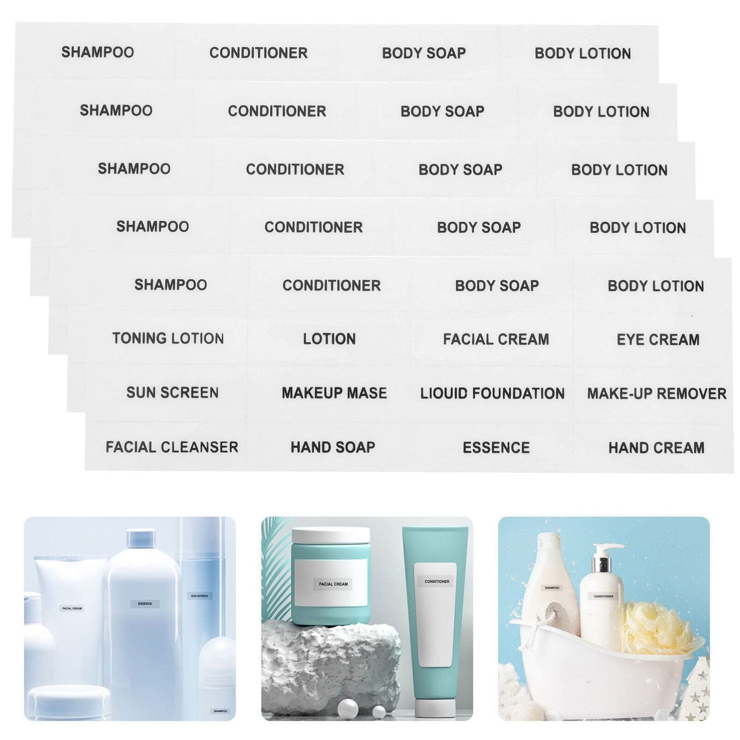 OSALADI Travel Bottle Labels Waterproof Skin Care Stickers for Shampoo Lotion Cosmetic Containers Sub-Bottle Classification 10 Pack