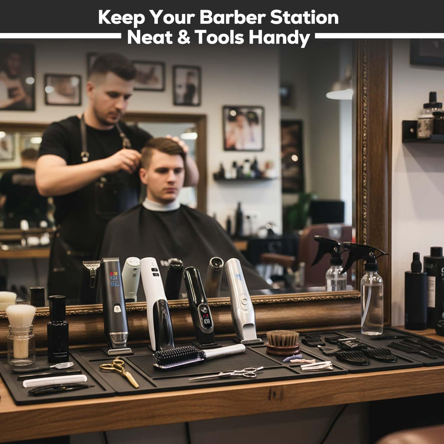 Magnetic Barber Mat for Clippers with 4 Magnets, Large Barber Station Organizer Magnetic Tool Mat, Magnetic Barber Matt Clipper Mat Tools Pad for Table Station Barber Shop Accessories, 4Pcs