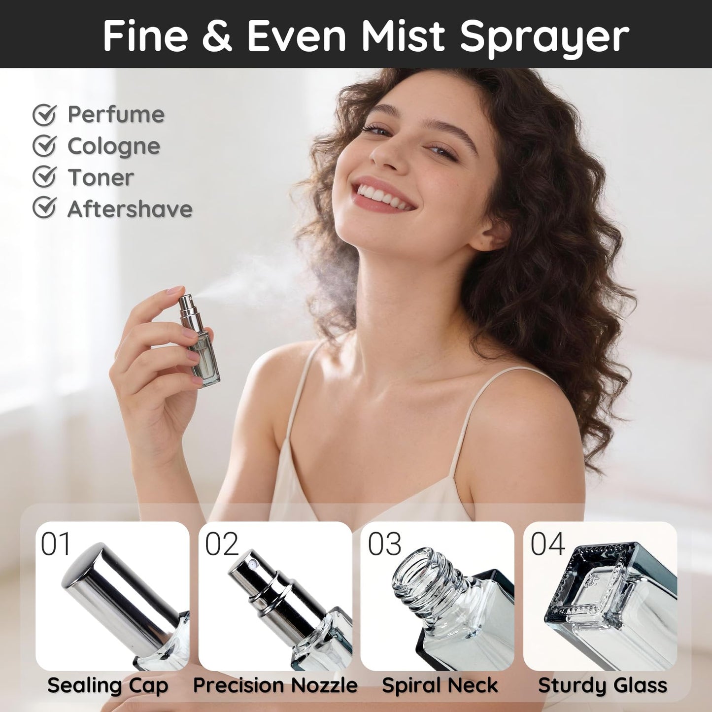 Segbeauty 10pcs 0.17oz Bulk Mini Glass Spray Bottles Empty, Gray Portable Glass Perfume Bottles Refillable, 5ml Fine Mist Travel Perfume Atomizer, Small Travel Cologne Sprayer Bottle with Refill Kit