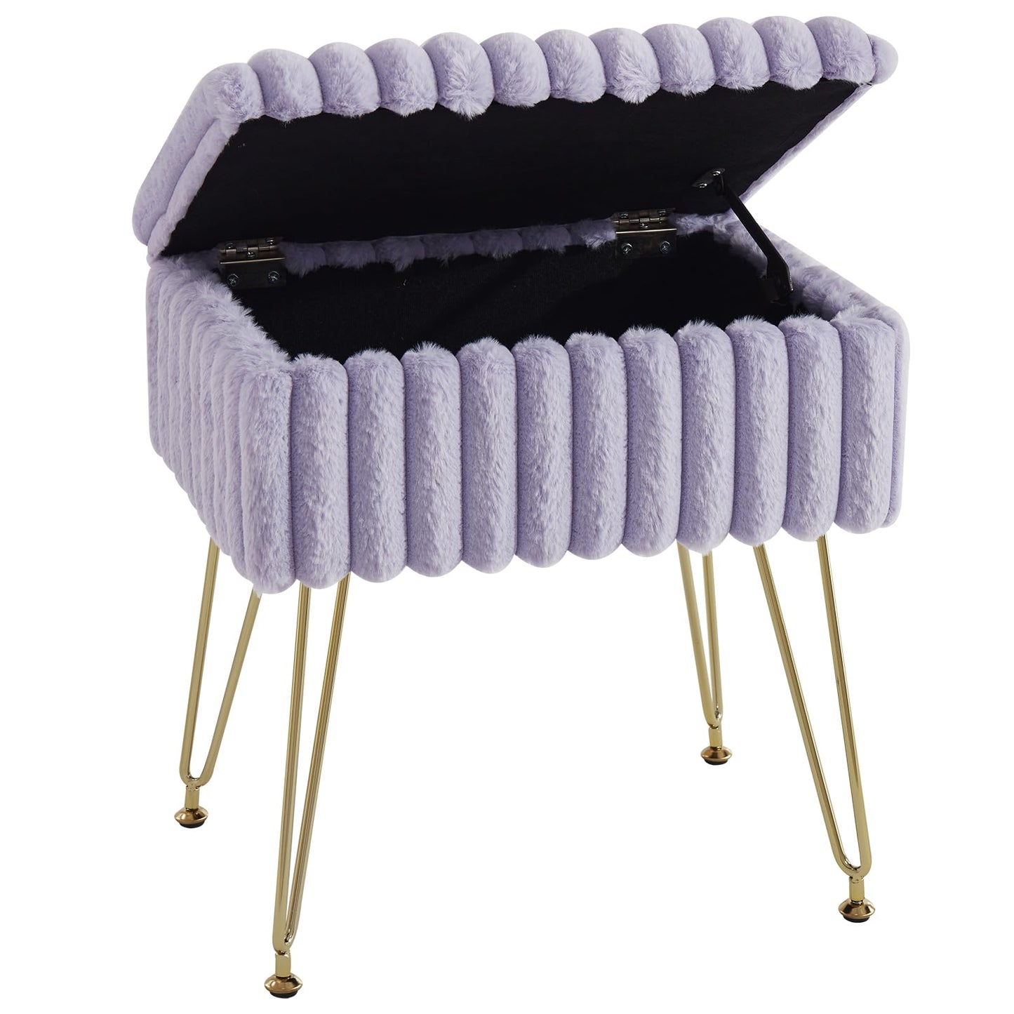 EBENCHICO Vanity Stool Chair with Storage, Faux Fur Stools for Vanity Makeup, Foot Stool Ottoman with 4 Metal Legs, Small Vanity Bench Seat Chairs for Living Room Bedroom