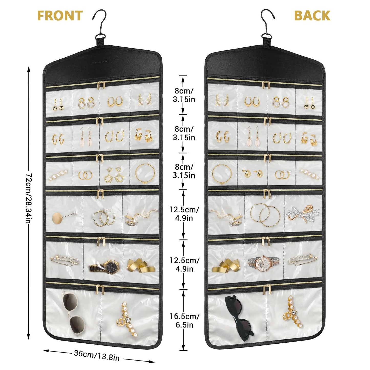 CHICECO Hanging Jewelry Organizer With Zippered Pockets,40 Pockets Travel Jewelry Organizer Storage for Cloest,Wall,Door