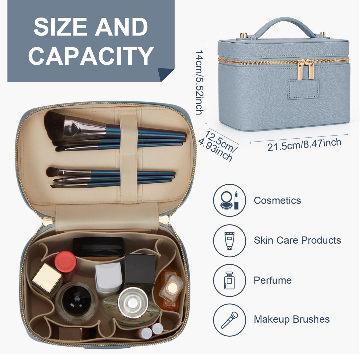 HiTotes Makeup Bag Vanity Case for Women Leather Cosmetic Bag Travel Toiletry Bags Portable Makeup Organizer Case