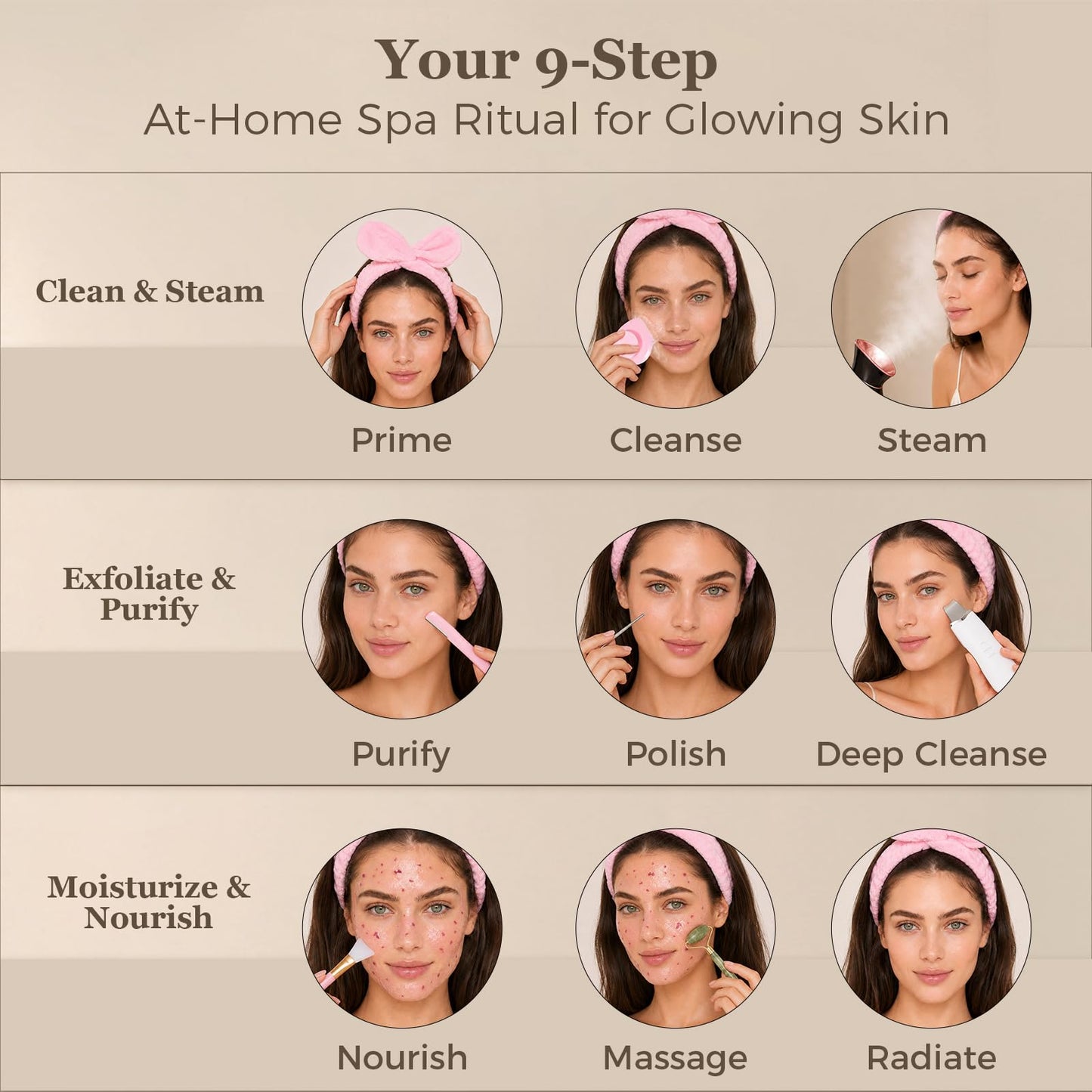 Facial Steamer Deep Cleaning Kit: Nano Ionic Face Steamer with 17 Skin Care Tools, Home Spa Skincare Set for Clean Refresh Repair, Unclogging Pores, Self Care Gifts for Women, Black Rose Gold
