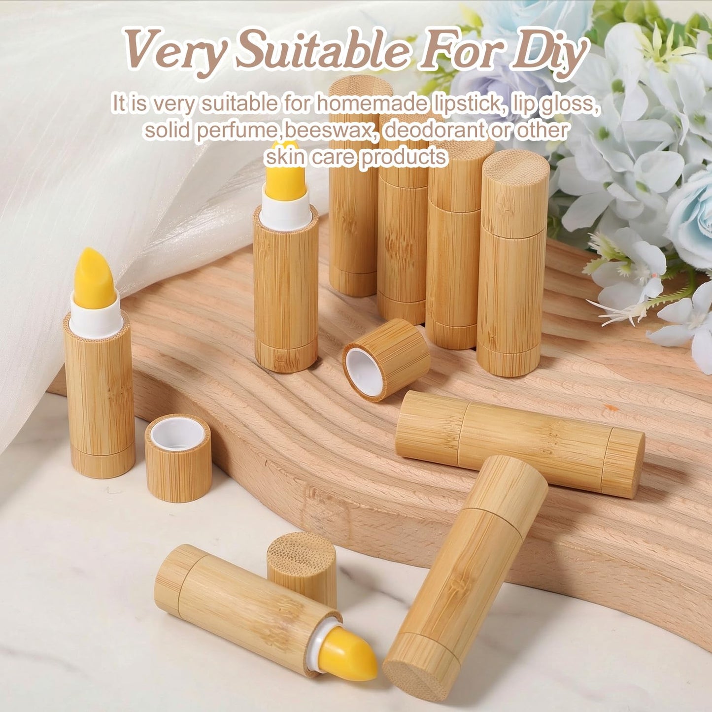 24pcs Bamboo Empty Lipstick Tubes, 5g Refillable DIY Lip Balm Containers Lip Gloss Tubes with Rotable Plastic Inner for Women Cosmetic Lip Gloss Tubes for Lipstick, Deodorant, Solid Perfume, Makeup