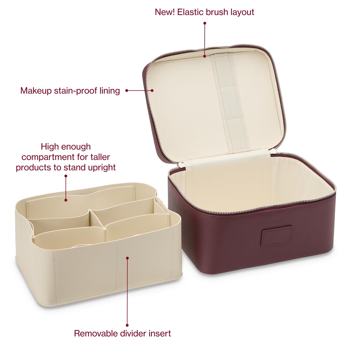 ETOILE - Vanity Case Burgundy - Stylish Travel Makeup Bag Organizer with Dividers