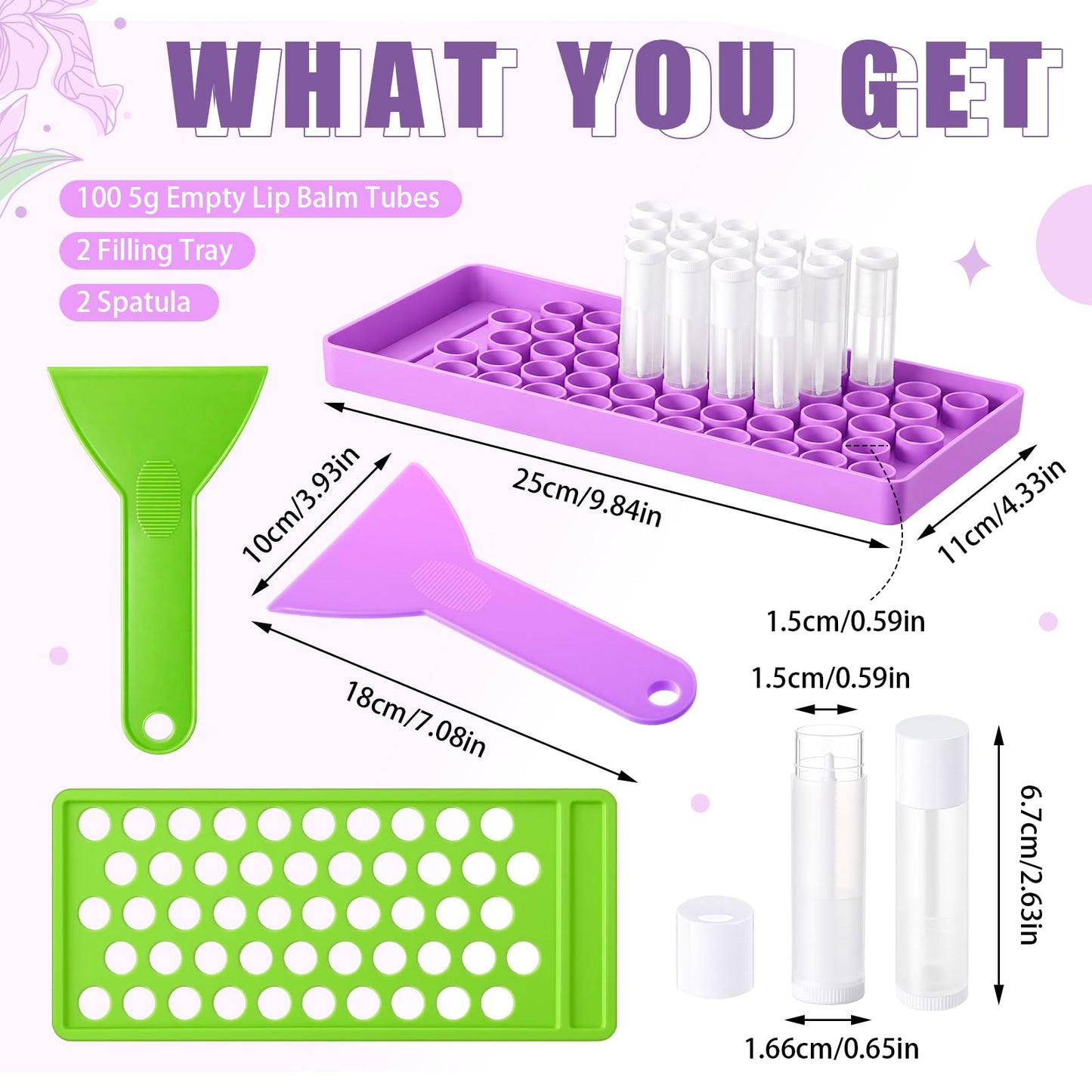 Singhoow 100 Pcs Lip Balm Tubes with 2 Filling Tray and 2 Spatula, 5 g Twist-up Lip Balm Containers with Caps for DIY Homemade Lipsticks, Solid Perfume, Gifts, Bpa Free & Leak Free(White and Clear)