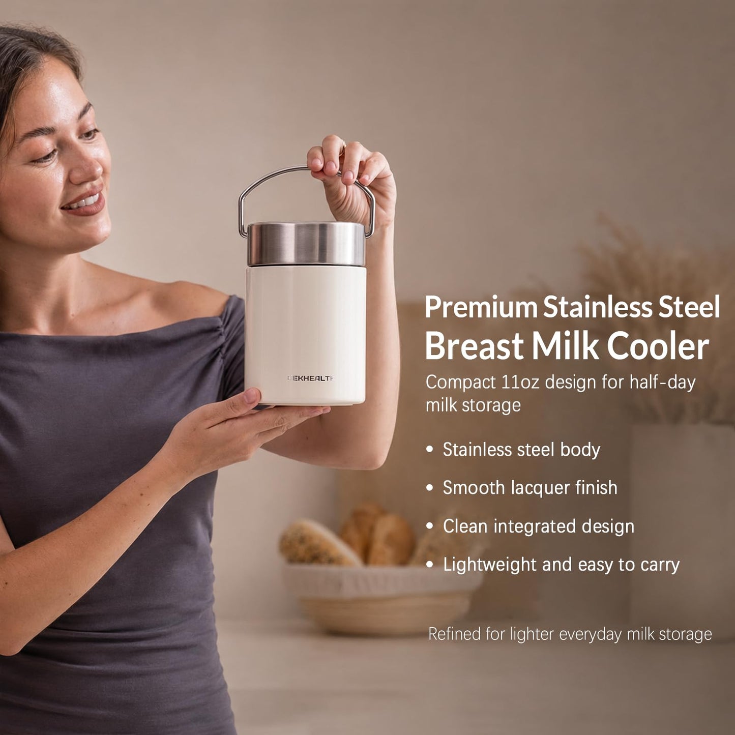 KEKHEALTH 11oz Stainless Steel Breast Milk Cooler, 360° Cooling Gel Ring, 14-Hour Cold Storage, BPA-Free 11oz Bottle, Leak-Proof Portable Cooler for Half-Day Pumping, Work & Travel