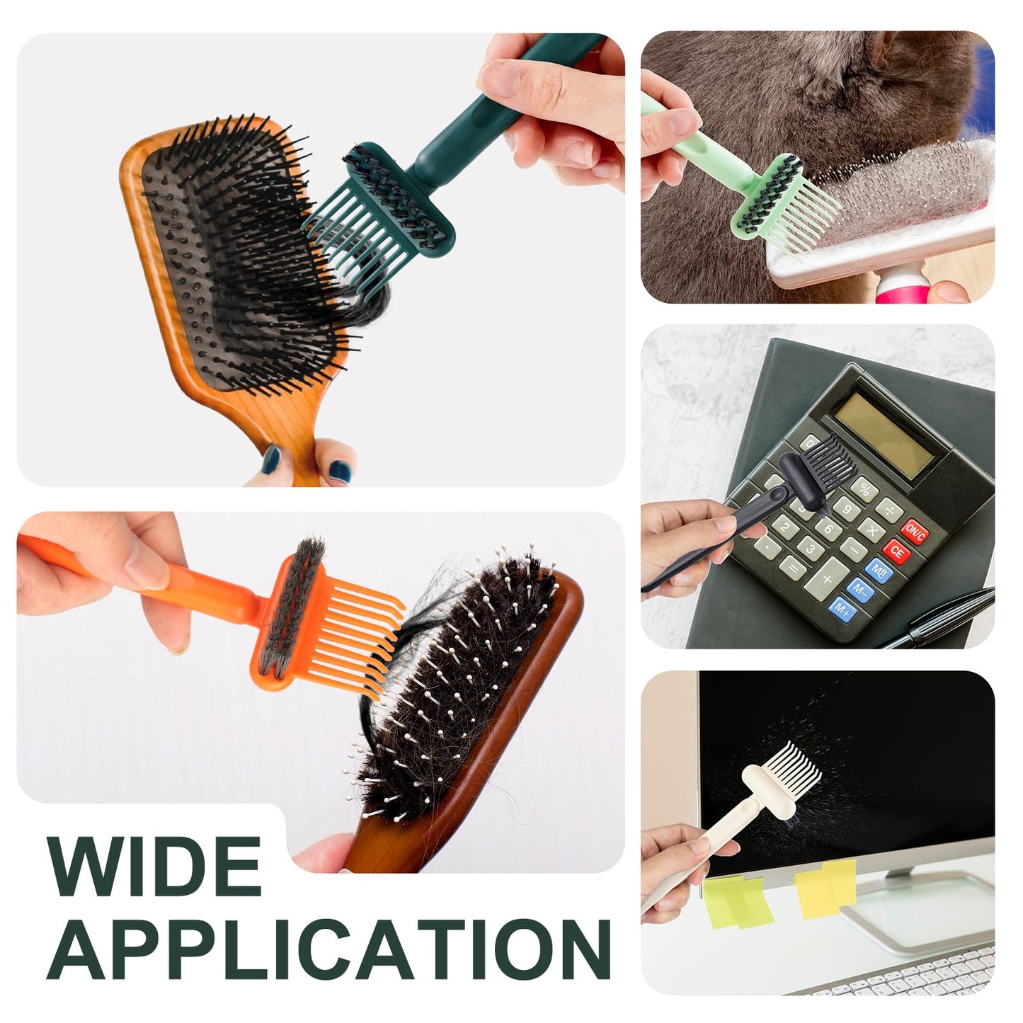 Jurrissa 2 Pack Hair Brush Cleaning Tool, 2-in-1 Cleaner Tool, Portable Cleaning Tool Set for Brush Comb Keyboard, Remover Rake for Removing Hair Dust, Home and Salon Use(Green&Grey)