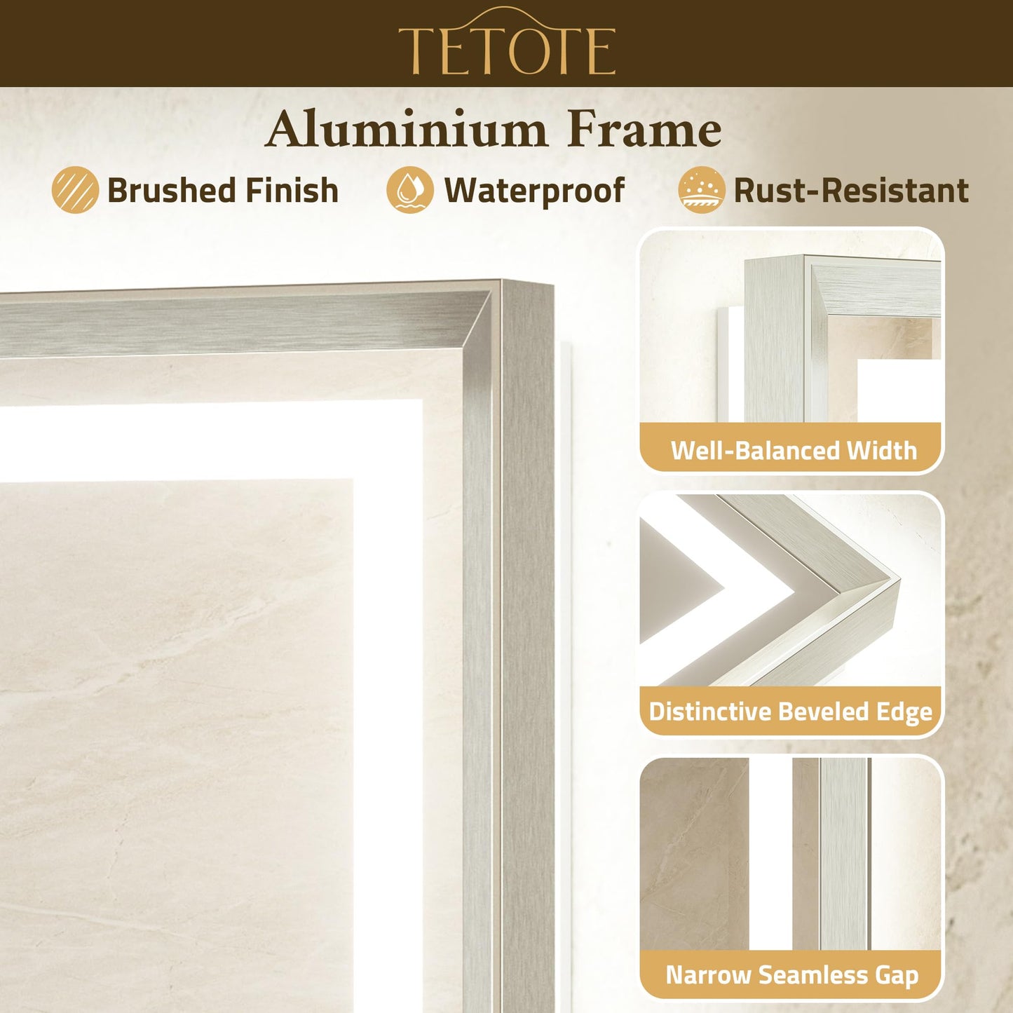 TETOTE 24 x 32 Bathroom LED Mirror Brushed Nickel Metal Frame Frontlit & Backlit Vanity Mirror Anti-Fog Stepless Dimmable 3 Colors White/Warm/Natural Mirror with Lights Wall-Mounted
