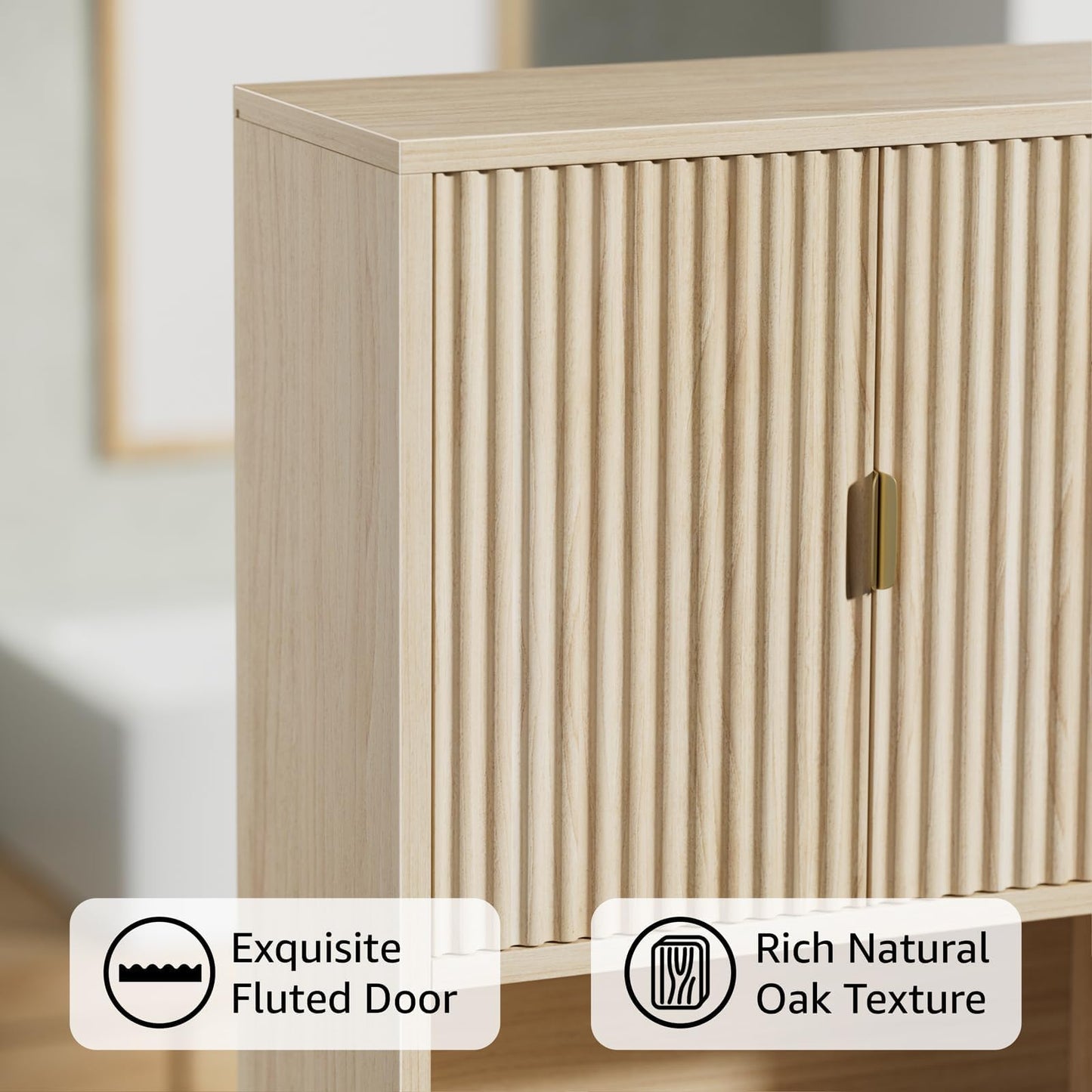 Bathroom Wall Cabinet No Mirror – Fluted Wood Medicine Cabinet with Towel Bar, Surface Mount Storage Organizer Over Toilet, Rustic Farmhouse Hanging Cupboard with Doors for Over Sink (Natural Oak)