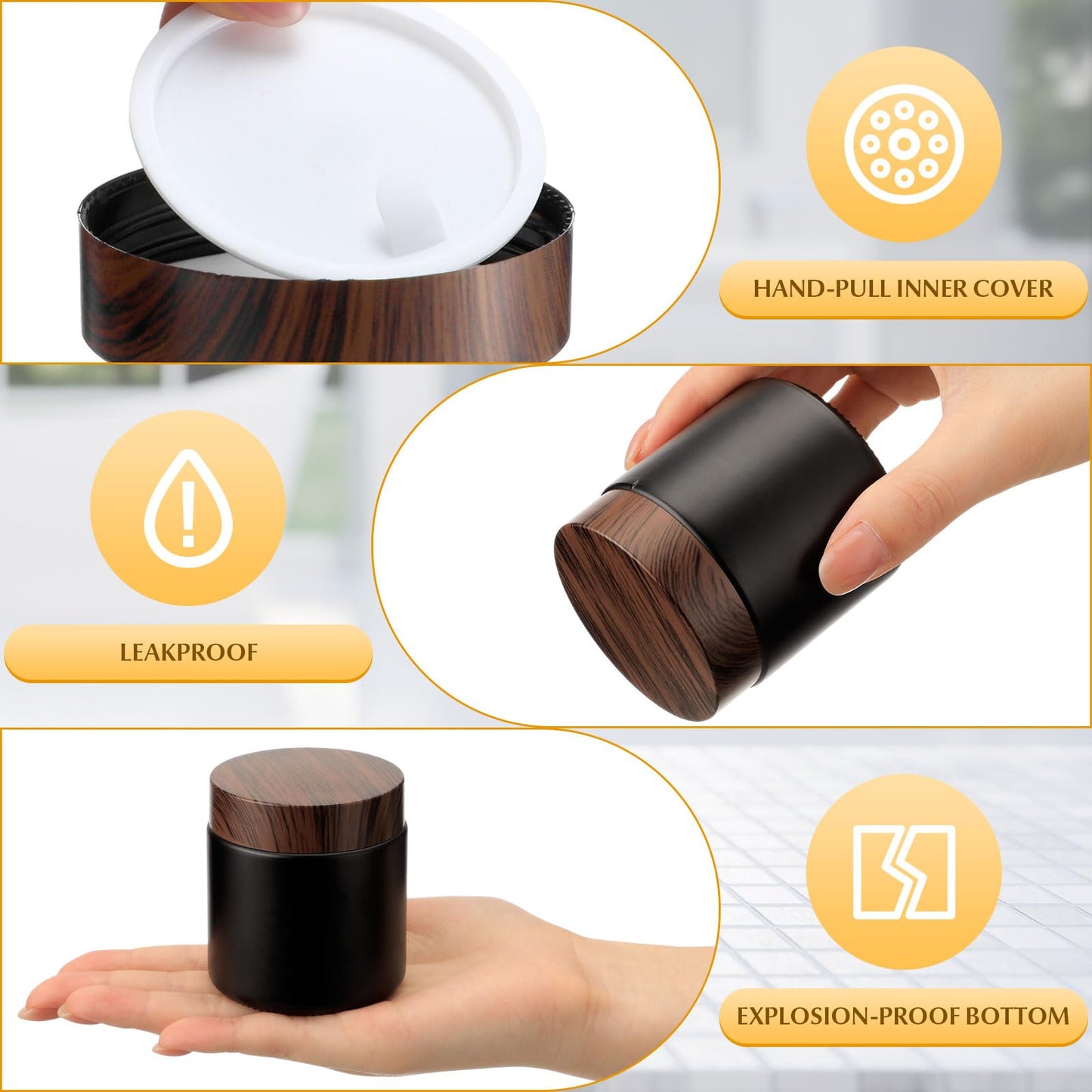 Norme 24 Pcs 4 oz Glass Jars with Lids Empty Small Glass Containers and Inner Liners Reusable Cosmetic Jars Round Airtight Bottles with Plastic Woodgrain Lids for Storing Lotion (Matte Black)