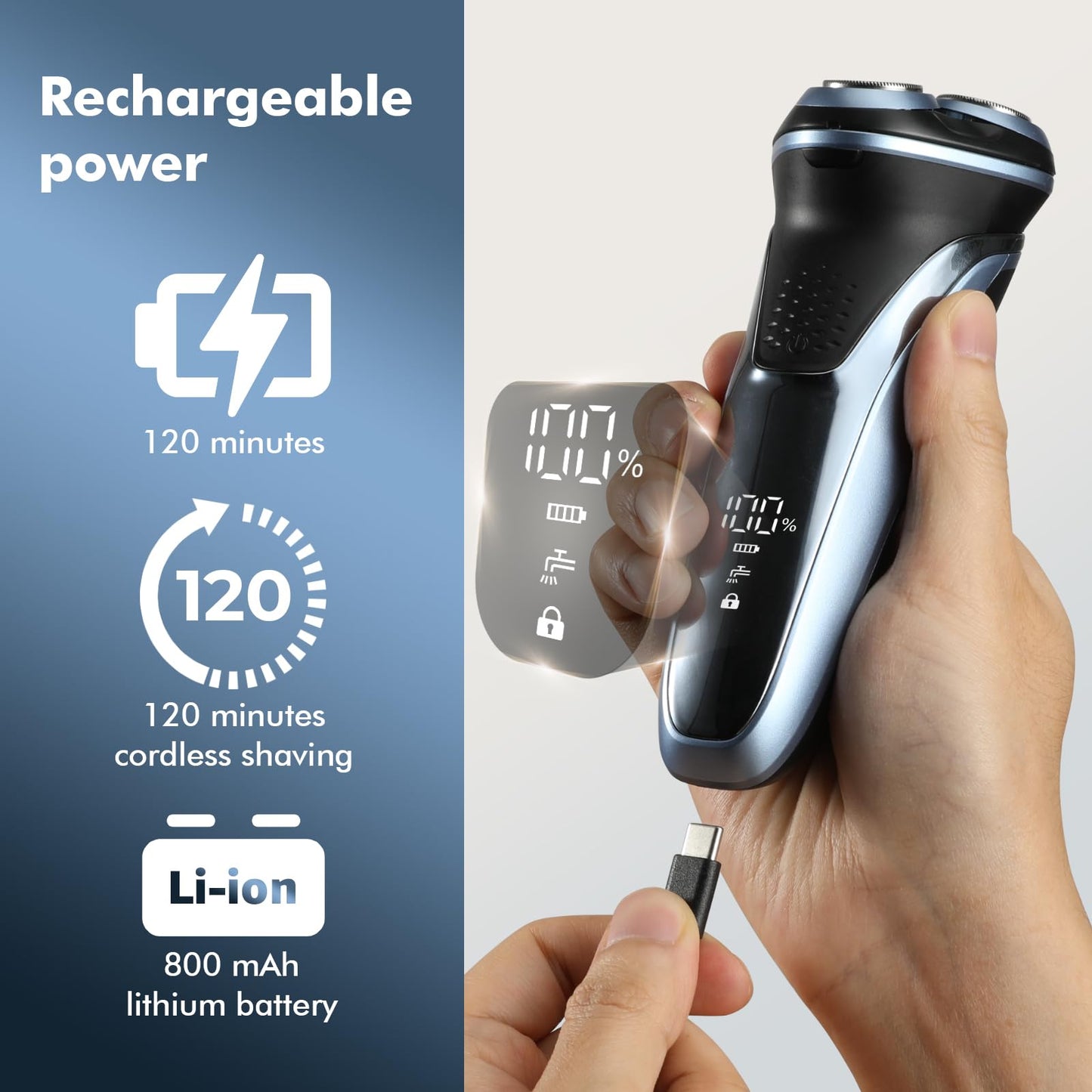 LONKEEN Travel Electric Razor for Men:5D Floating Head Shavers for Men, Smooth Shave Ready in Seconds - IPX7 Waterproof Wet or Dry, USB-C Rechargeable, Stainless Steel Blades，Father's Day Gifts