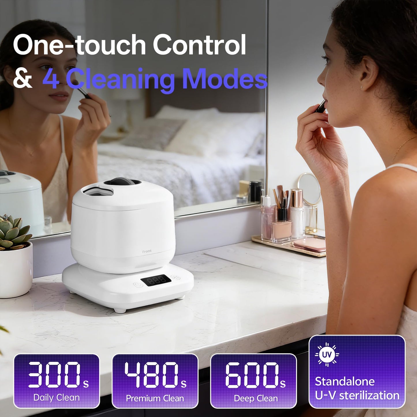 Ultrasonic Makeup Brush Cleaner Electric Machine with U-V, Automatic Cosmetic Brushs Washer Portable Deep Cleaning for Beauty Makeup Brush Set, Blush Brush, 4 Modes with Visible Window Digital Timer